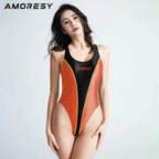 AMORESY Women Halloween Limited Edition High Cut Tights Stretch Patchwork Bathing Suit Backless Beach Swimsuits Cosplay Leotards