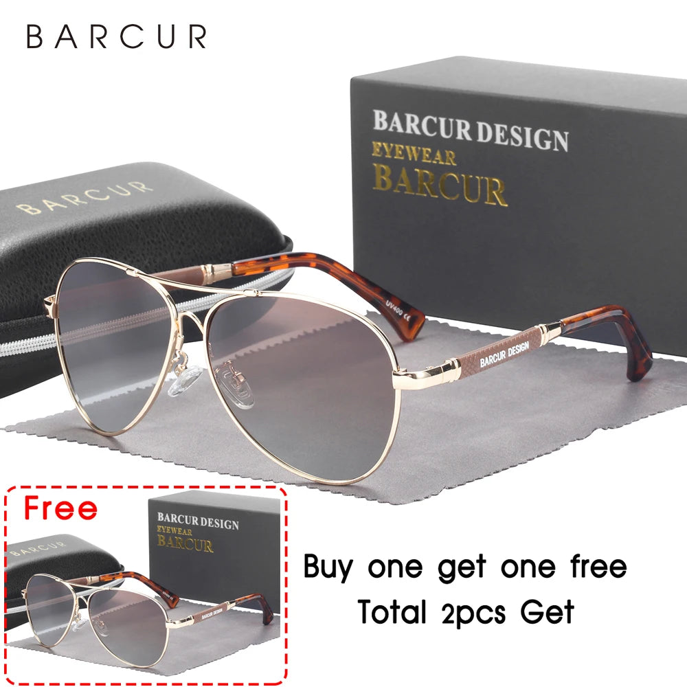 BARCUR Design Memery Frame Sunglasses Polarized For Men Sun Glasses Women Pilot Gradient Lens Eyewear Mirror Shades