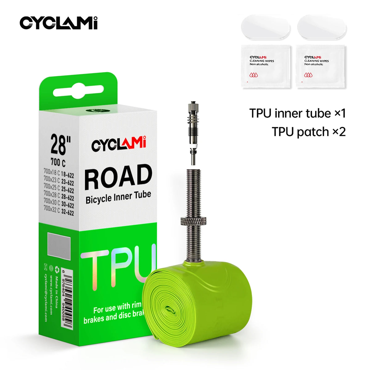 CYCLAMI Ultralight TPU Bike Inner Tube Metal nozzle Bike Inner Tire Removable French Valve For Road 700C 700 18 23 25 28 30 32 C