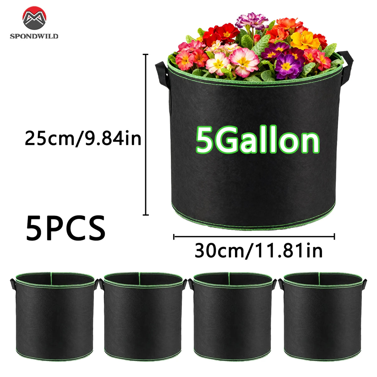 3/5/7 Gallon Grow Bags for Vegetable/Flower/Plant Fabric Pots with Handles Reinforced Aeration Planting Bags for Vegetables