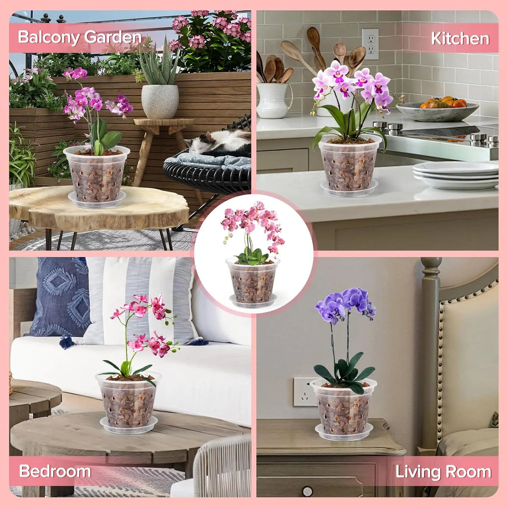 5Pcs Transparent Orchid Pot 4/5/6/7inch Planter Pot with Holes and Saucers Breathable Flower Plant Pot for Nursery