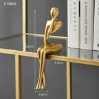 Gold Thinker Statue Bookshelf Sculpture Figurine, Holding Book Style, Modern Desk Decor