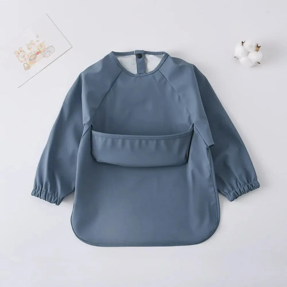 1pcs Solid Color Painting Smock Baby's Soft Waterproof Long Sleeve Art Smock Feeding Bib Apron for Kids Accessories