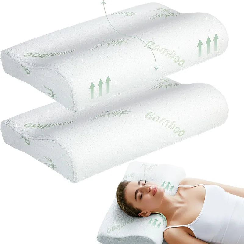 Bamboo Memory Foam Neck Pillow 50x30cm Ergonomic Sleeping Pillow with Zipper Cover