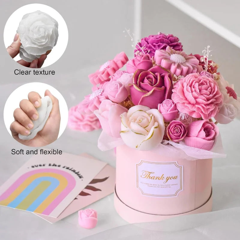 5Flower Candle Mold Set，3D Floral silicone candle mold，Used for candle making，Daisy、Peony、Rose、Tulip flower mold