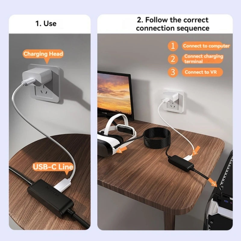 USB 3.2 Gen 1 VR Link Cable USB-A to USB-C 5m 5Gbps for Quest 3S/3/2, PICO 4/Neo 3
