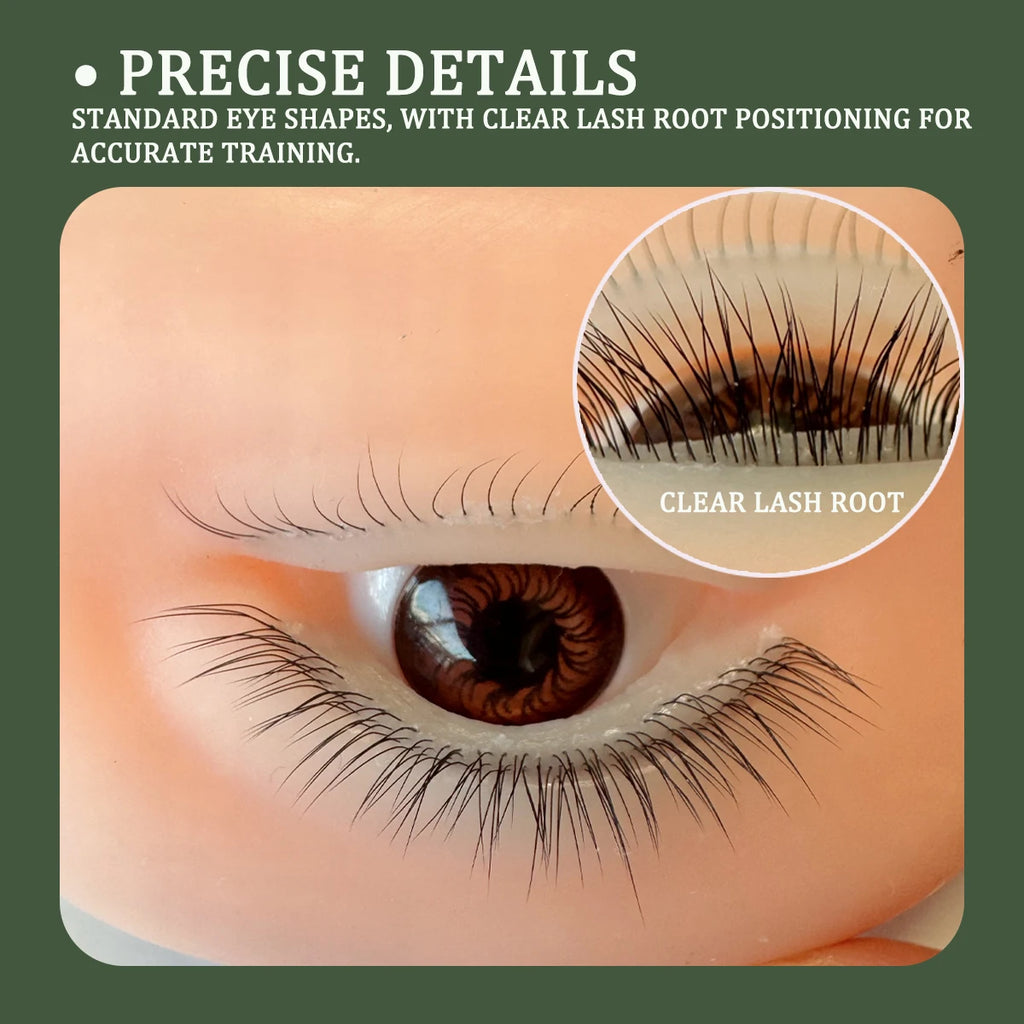 3D Highly Realistic False Eyelash Mannequin Flat Doll Head Korean Makeup Practice Tool for Lash Artists Eyelash Graft Training