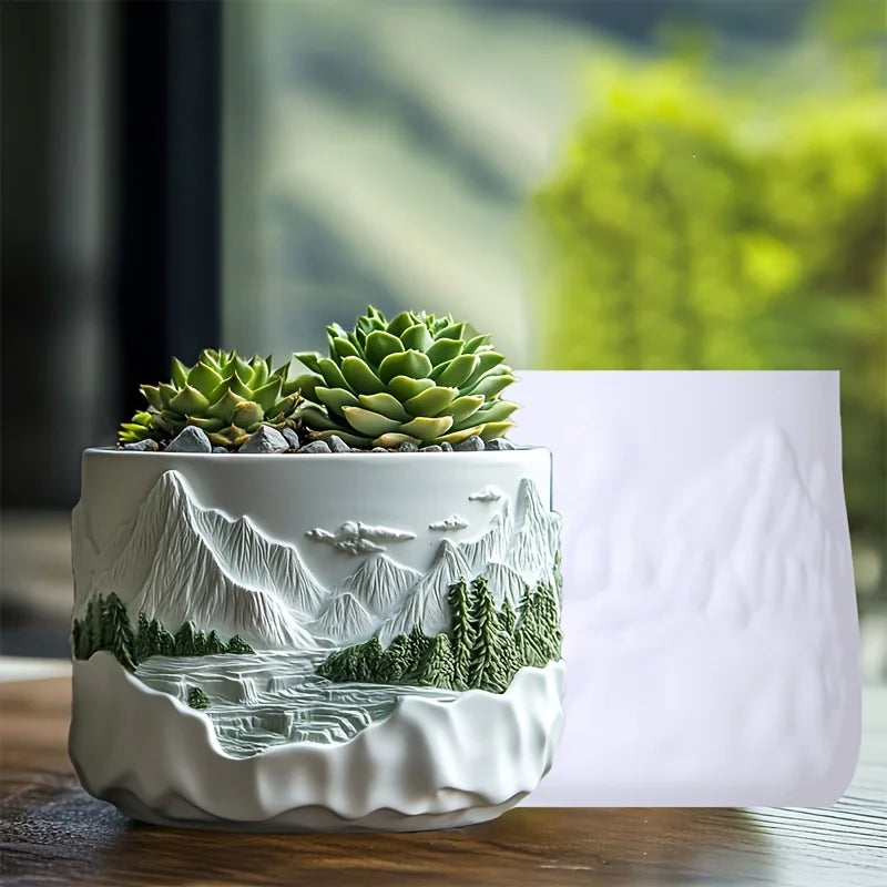 Mountain relief succulent plant flowerpot resin silicone mold mountain stream flowing water storage box candle cup gypsum molds