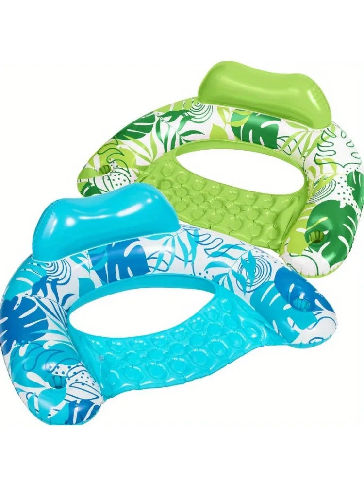JOYFY Inflatable Pool Chair Floats with Headrest & 2 Cup Holders, 2 Pack