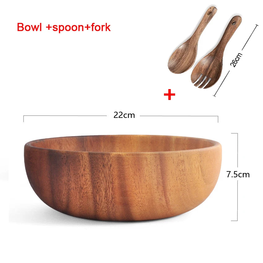 Acacia Wood Salad Soup Bowl Japanese Style Tableware, 20x7.5cm