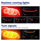 LED Car Daytime Running Light Strip - Red & Yellow Dual Color Plug And Play Start Scan Turn Signal 12V Universal Car Hood Light