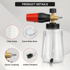 Heavy Duty Adjustable Foam Cannon 1L Wide Mouth Bottle Thick Foam Spray 1/4" Quick Connect  High Pressure Washer Tool
