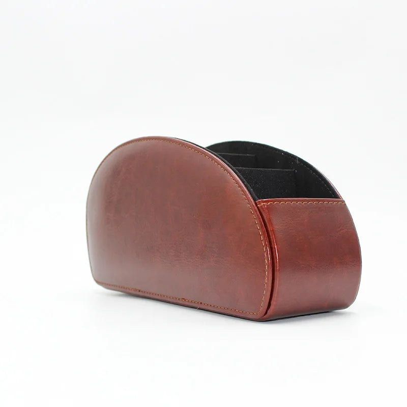 5-slot PU leather desk organizer storage box for remote control, phone, cosmetics brushes