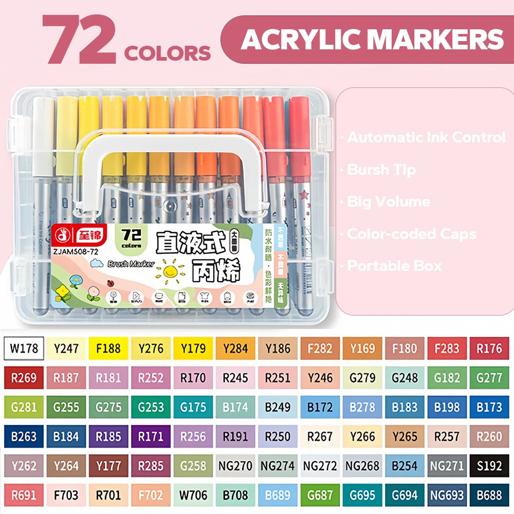 Acrylic Brush Markers Set with Portable Case, Liquid Ink Art Acrylic Paint Markers Set for Art and DIY Craft