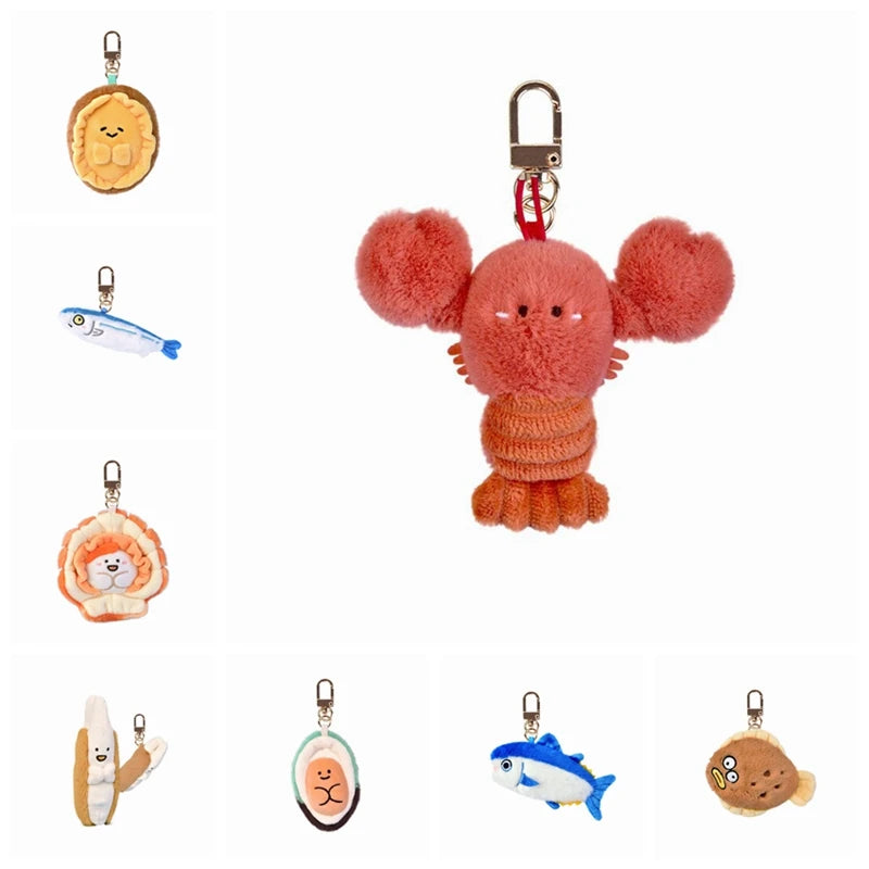 Soft seafood Keychain Lobster Simulation Fluffy abalone lobster clam oyster Keyring Kawaii Cartoon Plush Pendant Birthday Gift