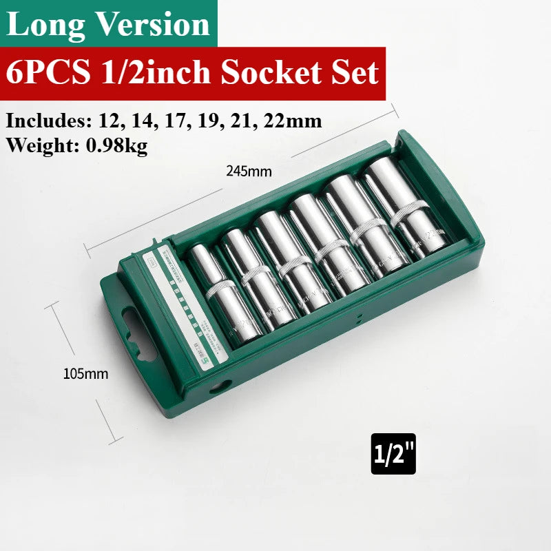 Hex socket wrench head set with holder, short/long nut driver sleeves, 6-10pcs