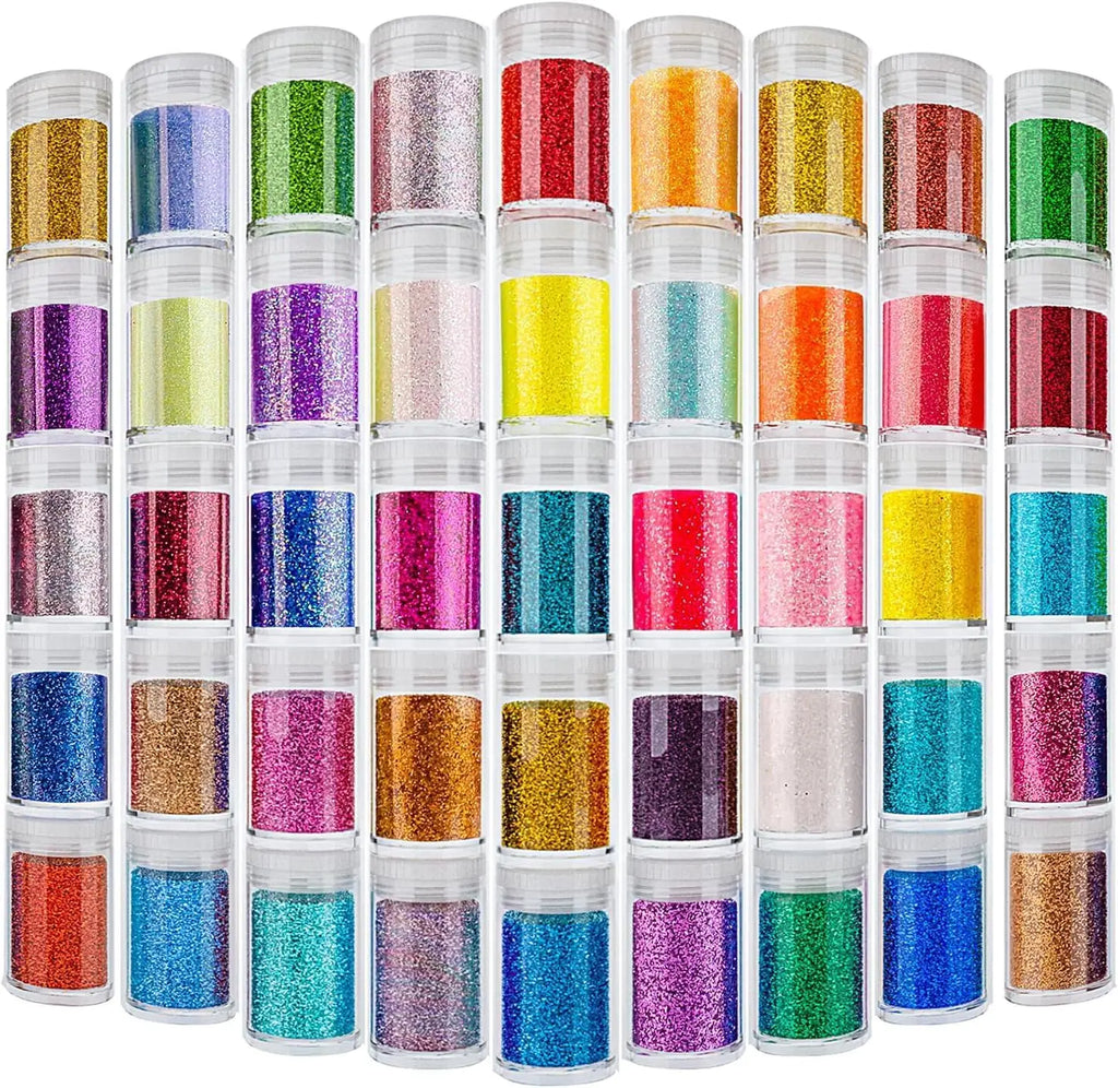 45 Colors Holographic Loose Glitter Mix Set - Chunky Hexagon + Fine Powder for Nail Art & Resin