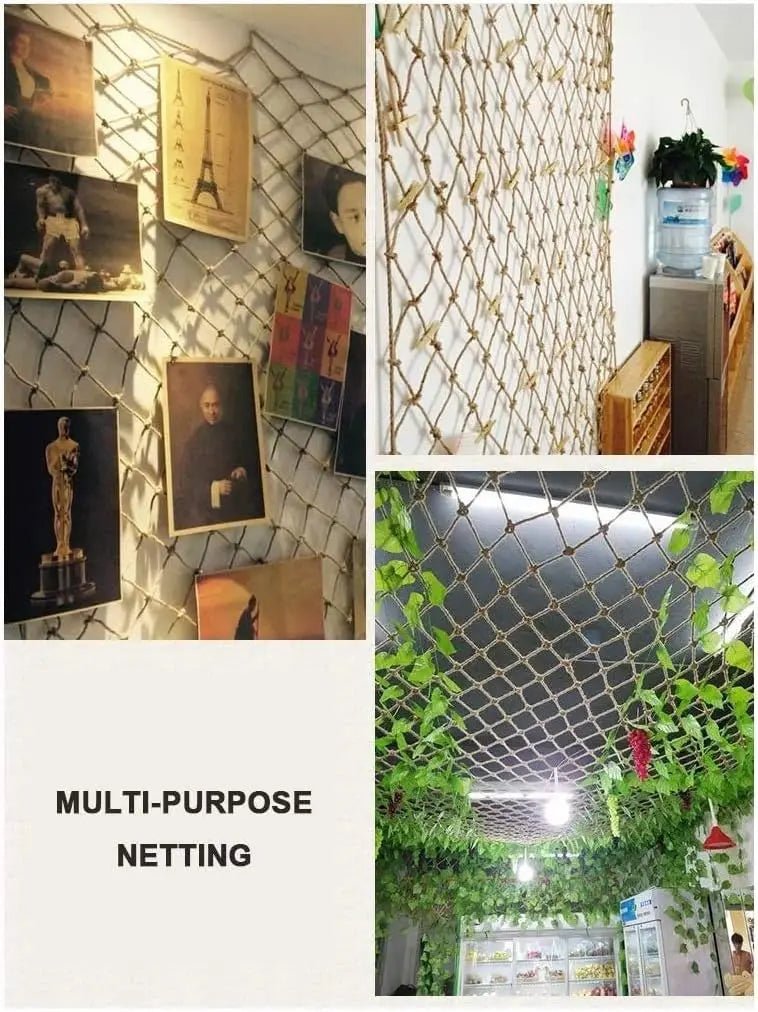 Nature Jute Rope Decorative Net-Graden Plant Support Net,Child Safety Net Hemp Climbing Netting,Balcony Stair Protection Fence