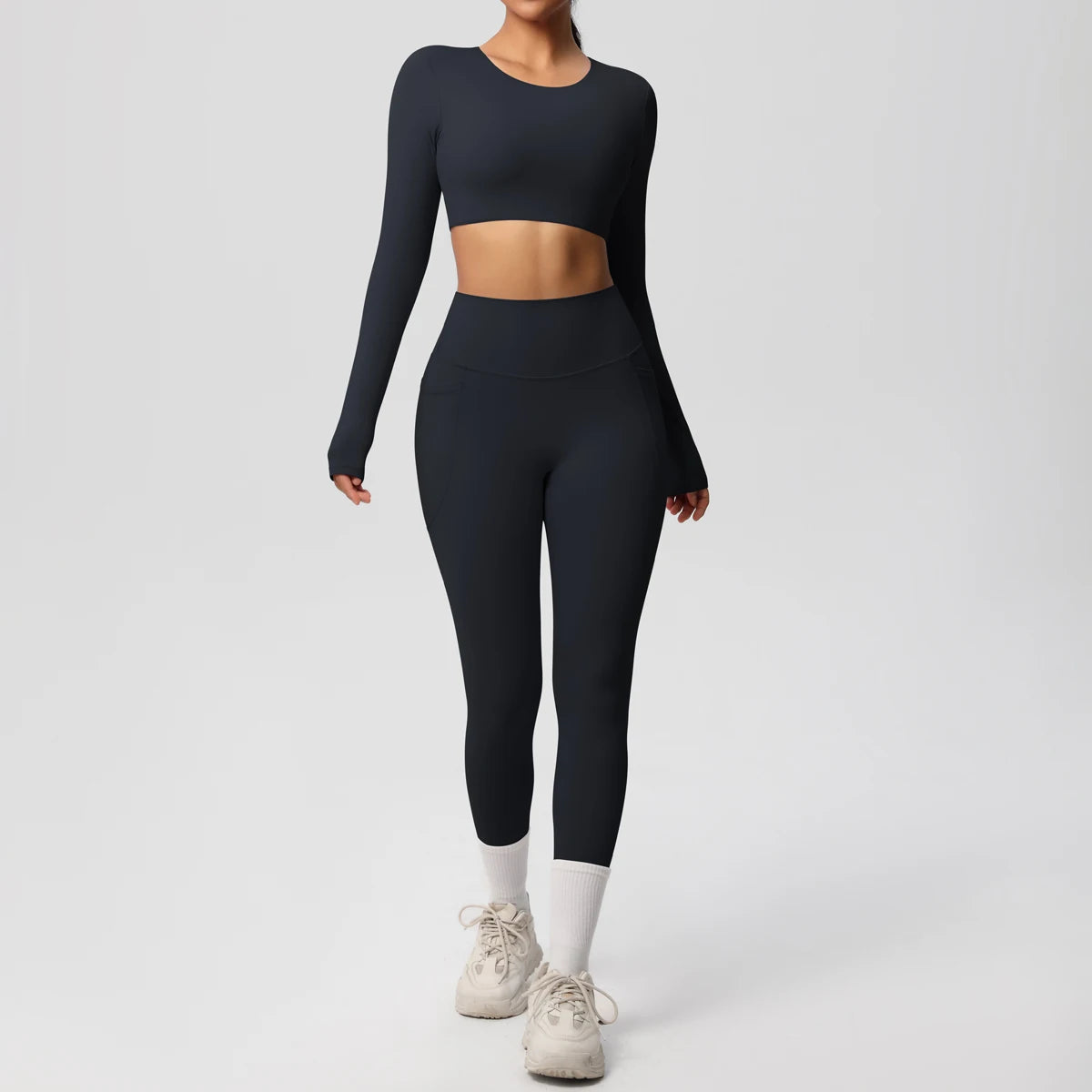 Hamidou Women's 2pc Yoga Set with Built-In Bra Top & Pocket Leggings, S-XL