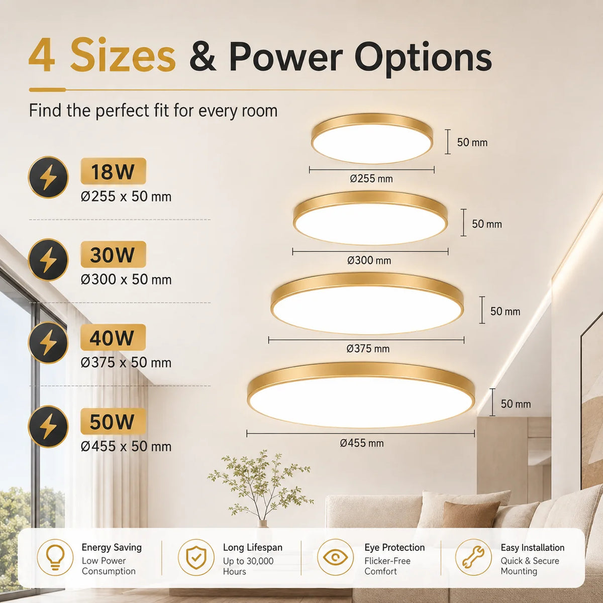 Golden Led Ceiling Lamp 220V Dustproof Ceiling Panel Lamp Indoor Bathroom Lamp for Living Room Decor Ultra-thin Ceiling Lights