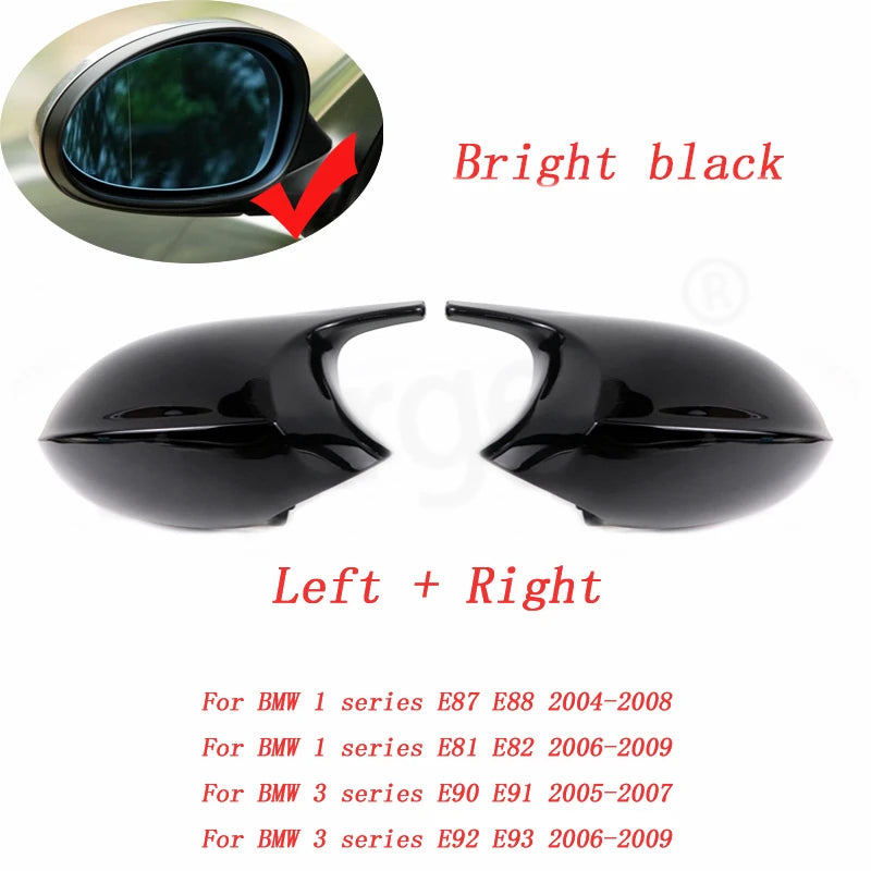 Carbon Fiber Pattern Side Mirror Cover Caps for BMW 1 & 3 Series E81 E82 E87 E88 E90 E91 E92 E93 Black