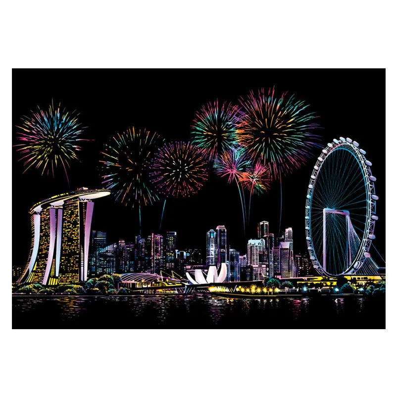 DIY A3 City Landmarks Paris London Night Scene Scratch Painting With Tool Scenery Landscape Colorful Scratch Art Room Decor Gift