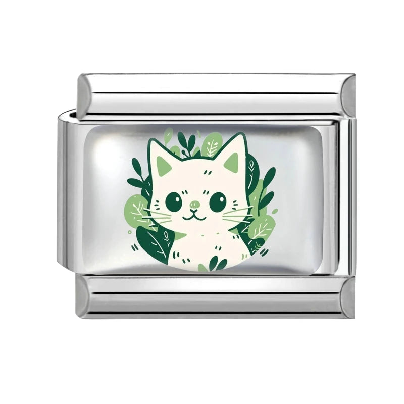 2025 Original Cute Cartoon Colorful Pet Dog Black Cats Italian Charm Links Fit 9mm Stainless Steel Bracelet Men Women DIY Making