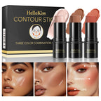 1 Set of 3 Contouring Sticks, Highlighter Sticks, and Blush Sticks, 3-Piece Cream Contouring Set, Creates Facial Contours, Non-Greasy