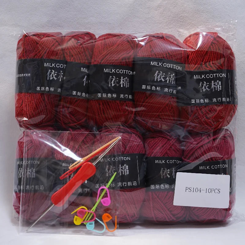 10Pcs 500g 4Ply Milk Cotton Yarn for Knitting Crochet, Wool Cotton Yarn DIY Material Pack for Hand-Knitted Sweaters, Bags, Dolls