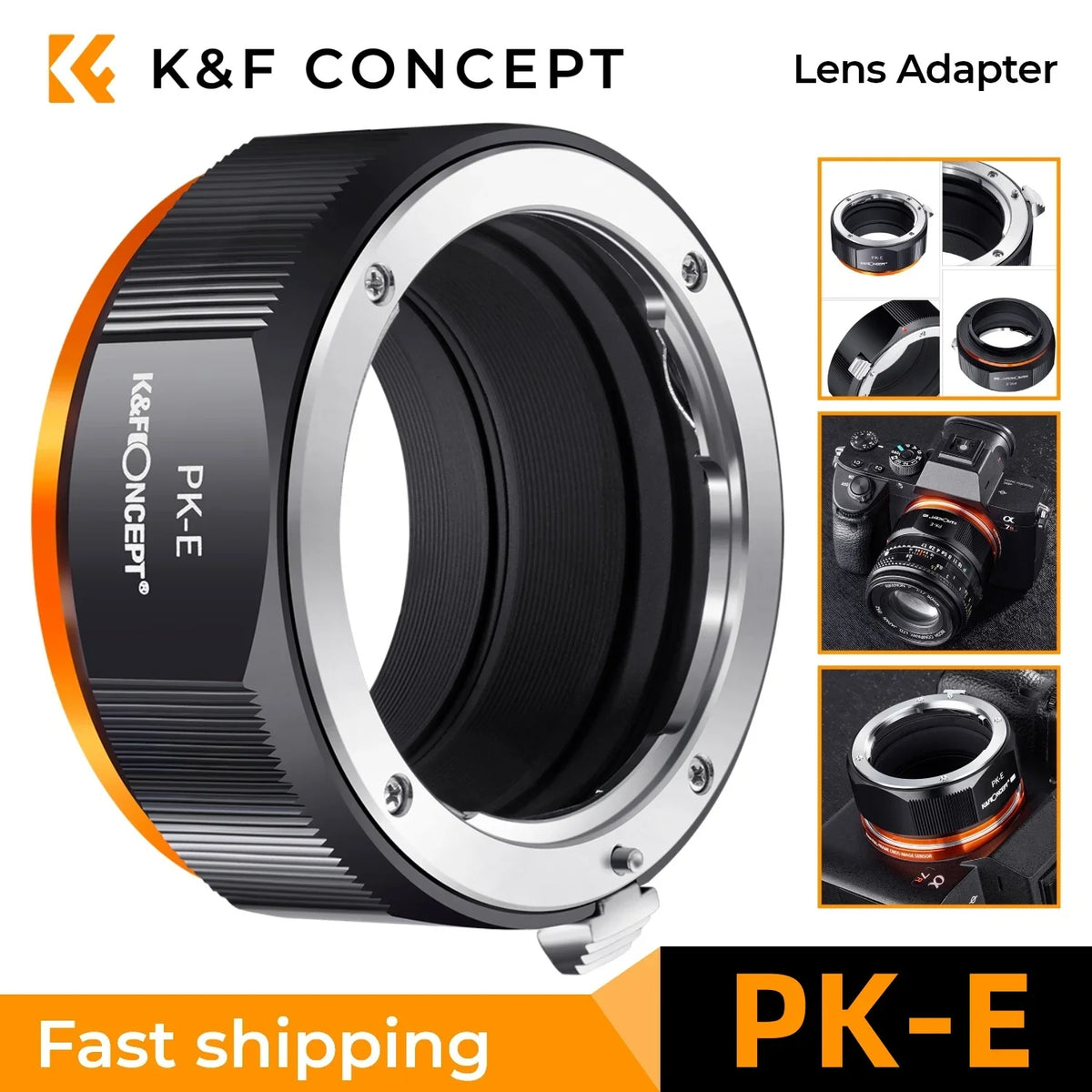 K&F CONCEPT PK-E Lens Mount Adapter for Pentax K PK Lens to Sony NEX E Mount Camera A5000 A5100 A6000 A6300 A6500 MF Cameras