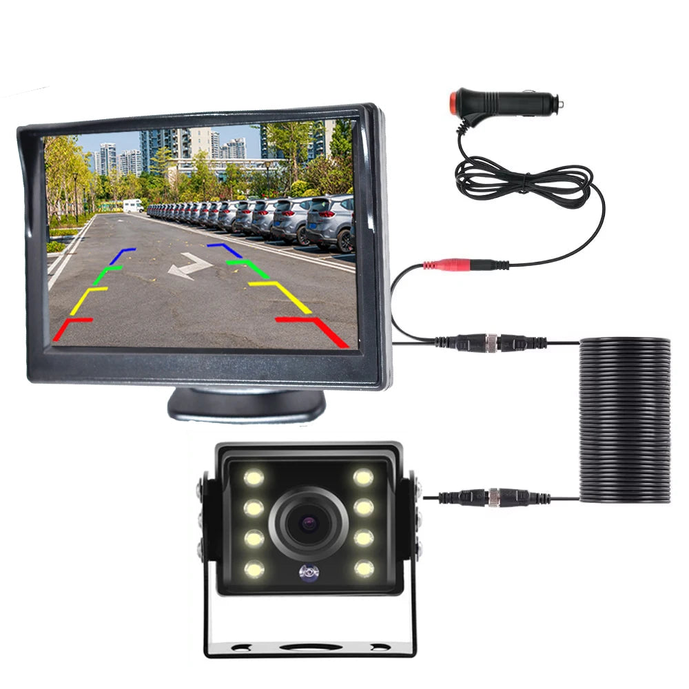 Universal Backup Car Rear view Camera with 5 inch Monitor for Truck HD Screen LED Night Vision Waterproof Paking Bus Security