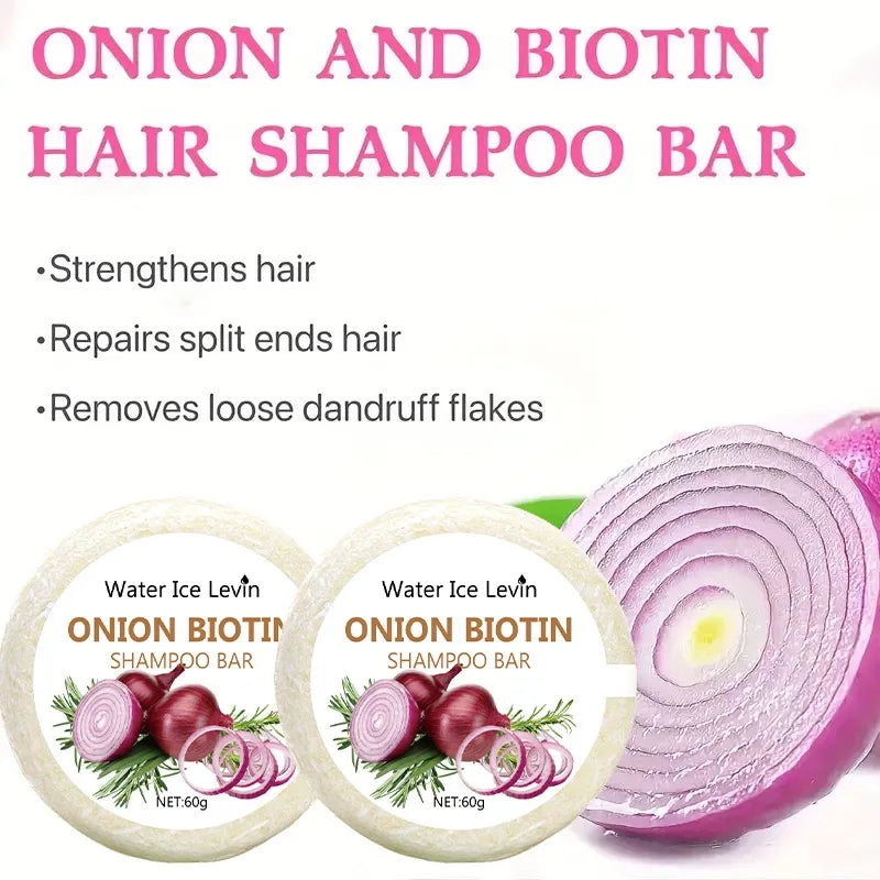Onion and Biotin Shampoo Soap - 60g, Suitable for All Hair Types, Moisturizing and Smoothing, Rich in Rosemary Extract