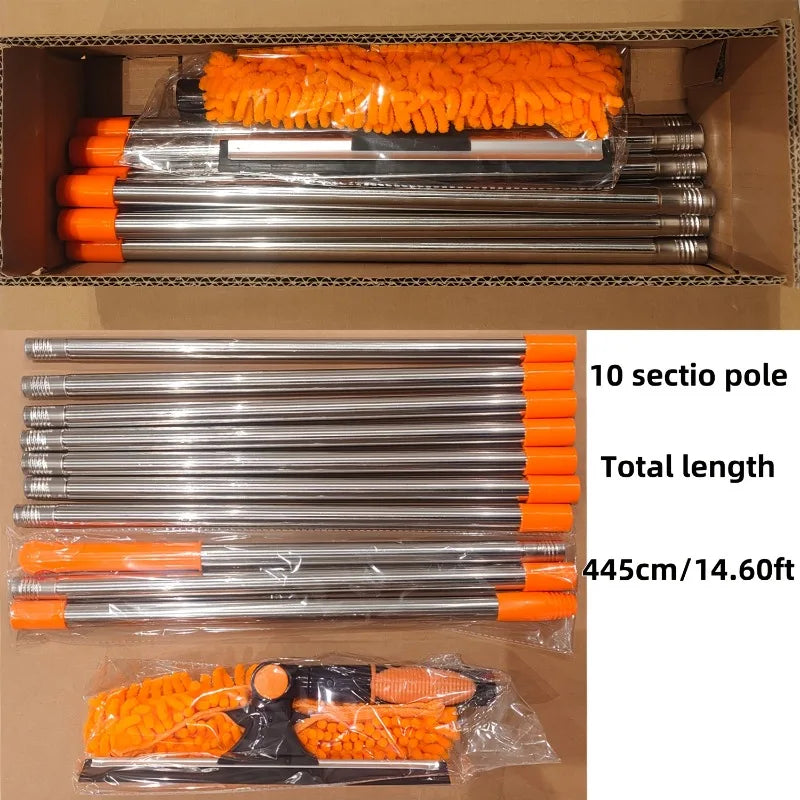 1pcs 2-in-1 High-Rise Window Cleaner Reusable Squeegee & Extendable Pole for Glass Scrubbing Stainless Steel Edge