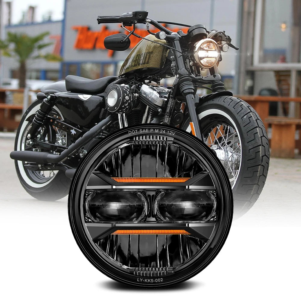 Motorcycle 5.75 Inch LED Headlight Projector Angel Eyes H4 5 3/4" Headlamp DRL Turn Signal For Harley Sportster Dyna Iron 883