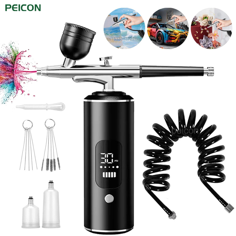 Airbrush with Compressor Handheld Spray Gun for Painting Crafts Mini Spray Gun USB Rechargeable Airbrush Portable Sprayer Gun