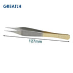 Autoclavable Stainless Steel Tissue Forceps with Golden Handle Teethed Forceps Ophthalmic Instrument 1pcs