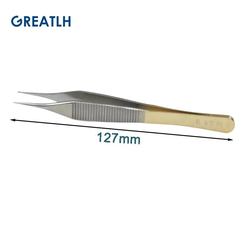 Autoclavable Stainless Steel Tissue Forceps with Golden Handle Teethed Forceps Ophthalmic Instrument 1pcs