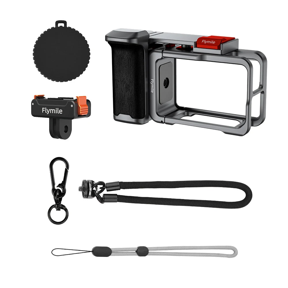 Flymile Action 5 Pro Camera Grip Holder Metal Cage for DJI Action 5 Pro/Action 4 Accessories Shutter Button Photography Handle