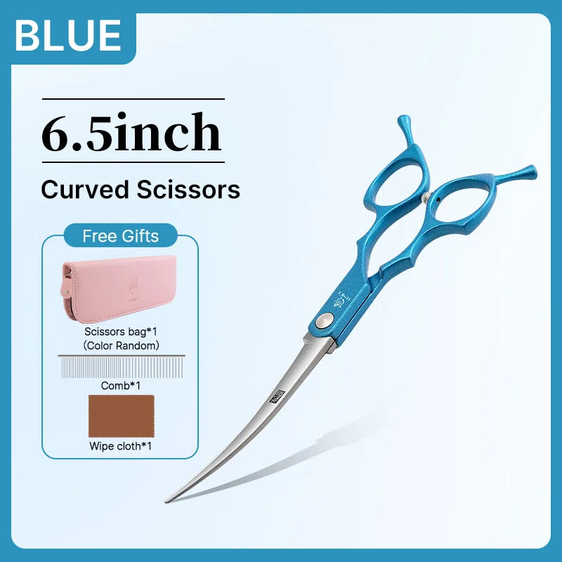 Fenice 6.5 Inch Colorful Straight Curved Thinning Chunker Shears Beginner Friendly Scissors Kit for Practice &Home Groomer Us