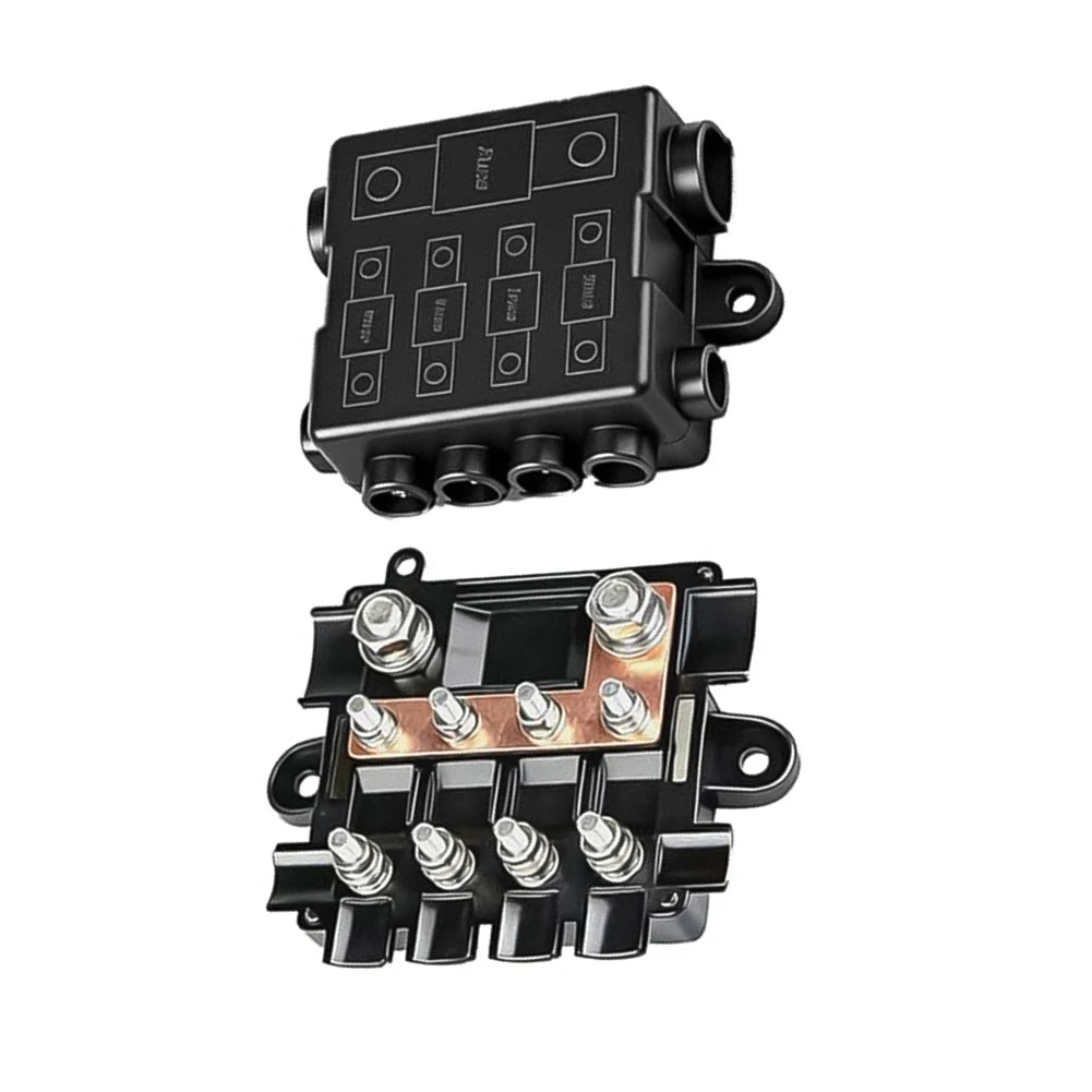 Fuse Holder For 1x-MEGA + 4x -MIDI Fuses With Busbar & Protective Cover High Strength ABS Stable Current Distribution -Universal