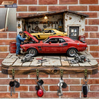 Automobile Repair Theme 2D Wooden Key Rack Multi-functional Metal Hook Wall Decora Organizer for Home Room Moving Creative Gift