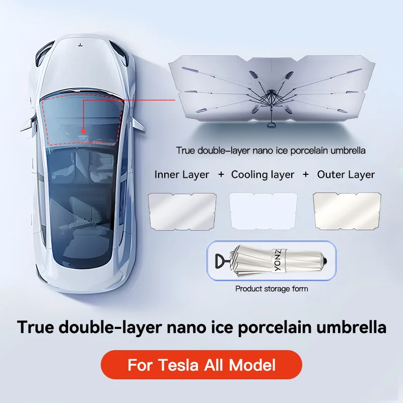 YZ Car Sunshade Umbrella For All Tesla Model Shading Car Sun Shade Protector Parasol Summer Sun Windshield Protection Accessory