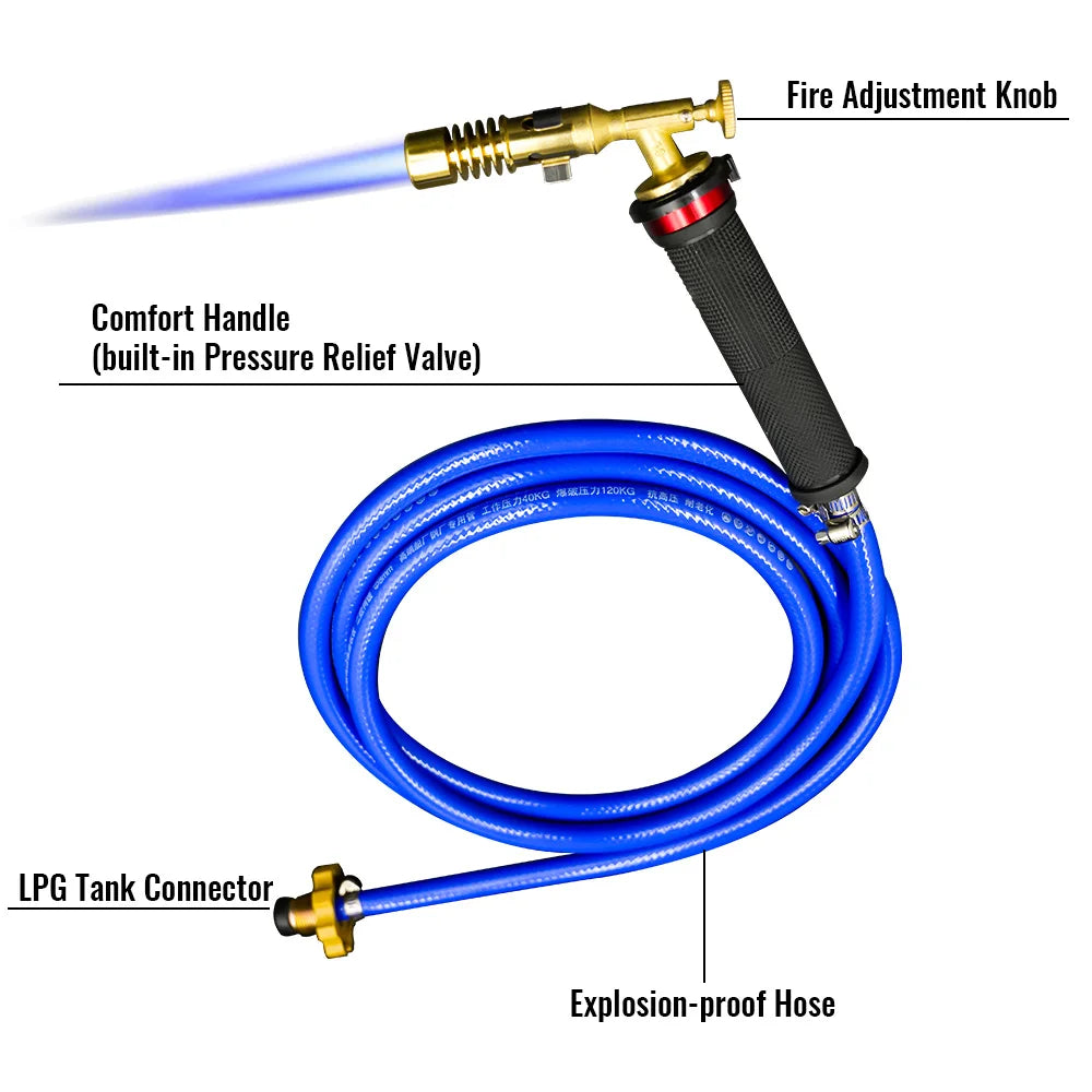High Temperature Welding Torch 1300℃ with Propane Gas System - Copper Silver Aluminum Soldering Tool for Metal Melting Work