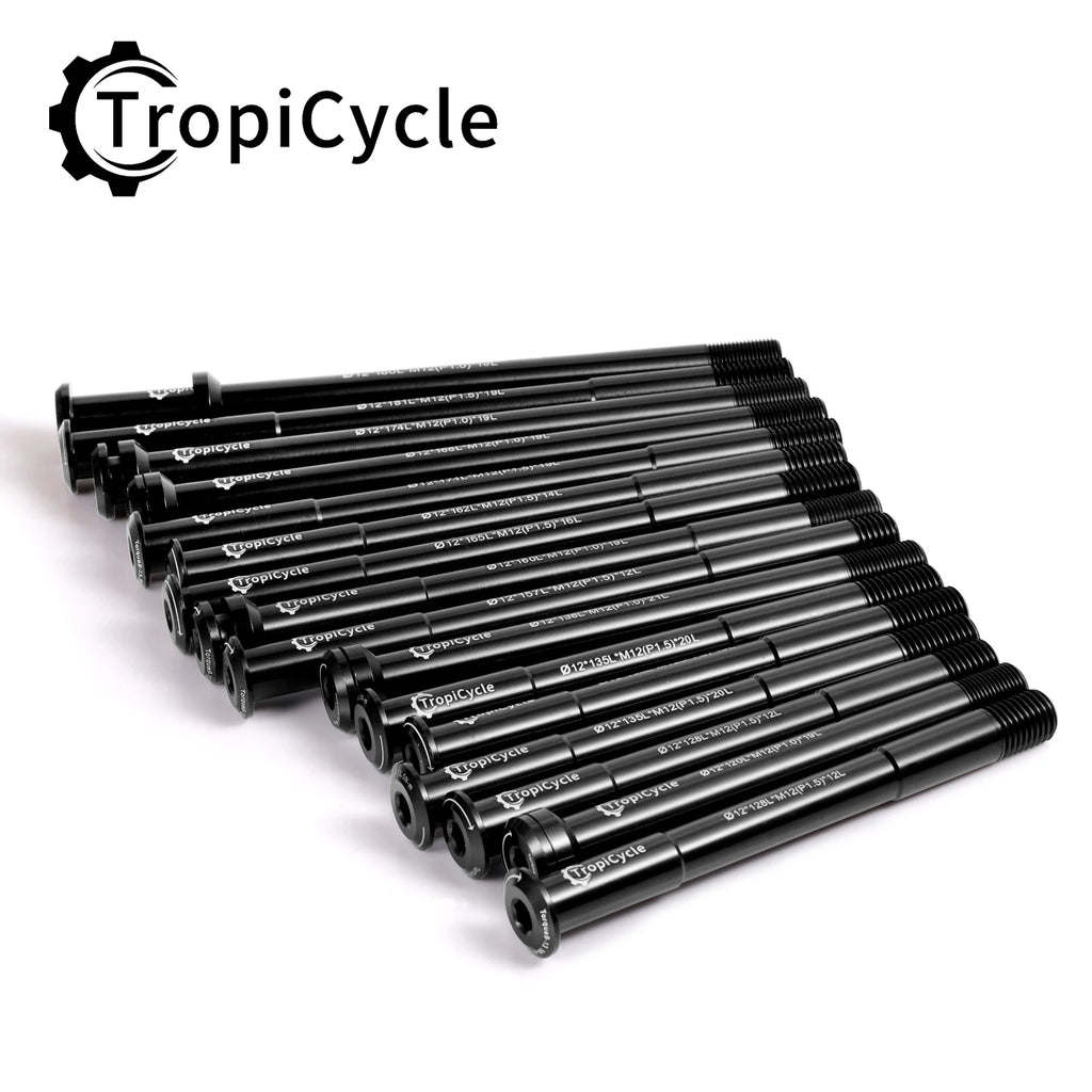 Tropicycle MTB Road Bike Thru Axle Front Fork Shaft Skewers M12x1.0 M12x1.5 12x142/162/174 12x100/110mm Aluminum alloy Bike Axle
