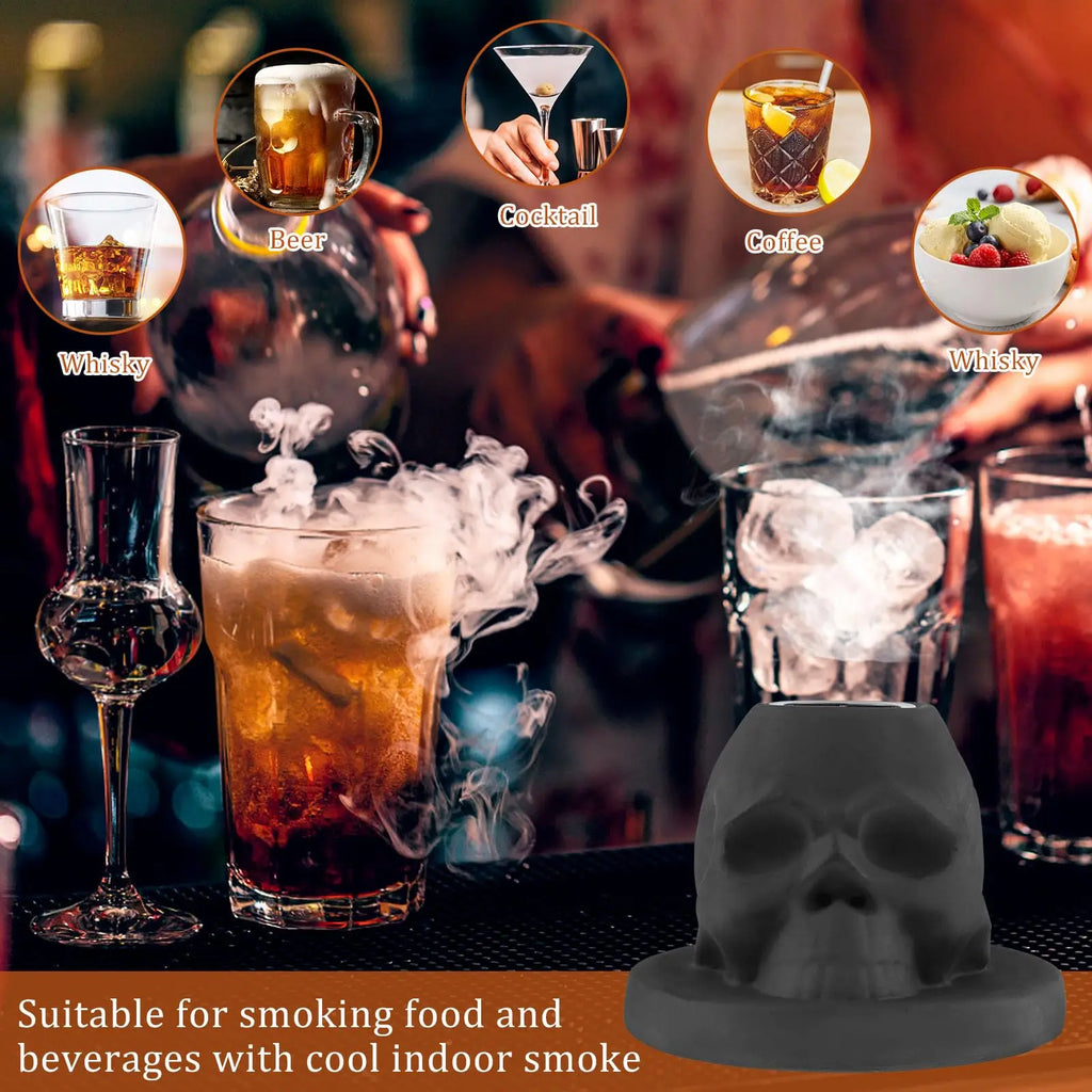 Cocktail Smoker Kit with 4 Flavors - Bourbon , Ceramics Skull Infuser Old Fashioned Drink Smoker Kit Birthday Gifts for Men Dad
