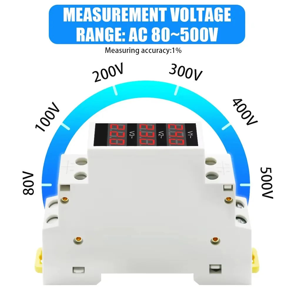 18MM Din Rail Mount Single Three Phase Voltage Meter AC 80-500V Modular Voltmeter Gauge Indicator LED Digital Display Detector