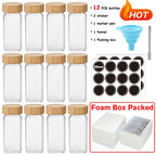 5/12Pcs Glass Spice Jars with Bamboo Lid Spice Seasoning Containers Salt Pepper Shakers Spice Organizer Kitchen Spice Jar Set