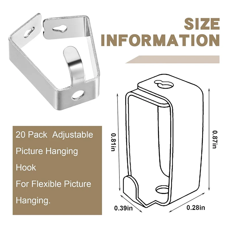 B97A-20 Pack Adjustable Picture Hanging Hook Rail Hanger Hooks For Art Hanging Systems And Other Picture Display Systems