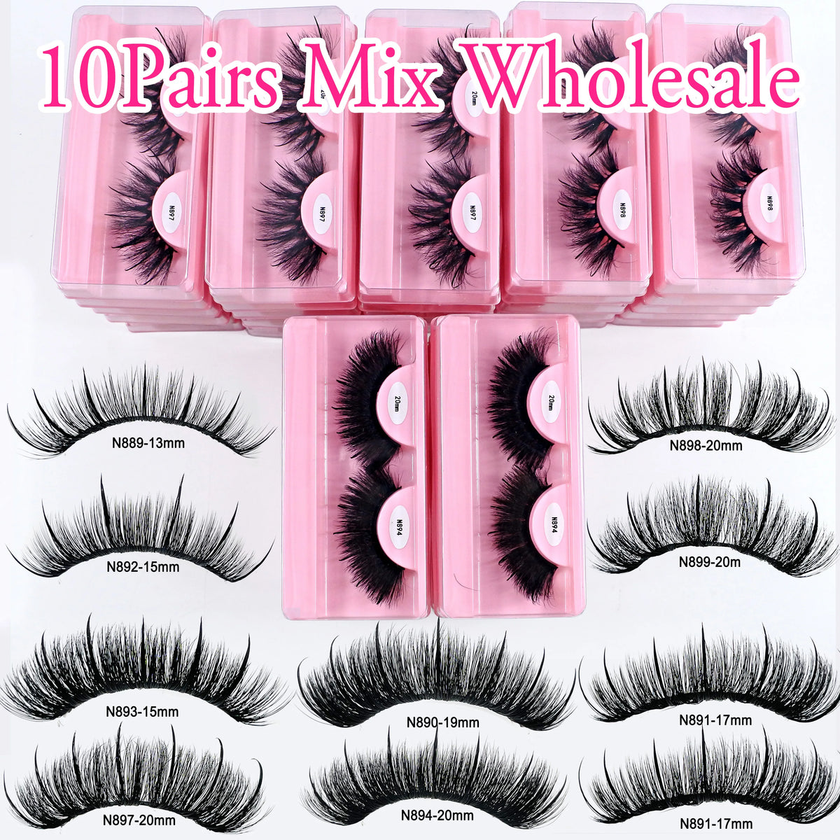 Free Shipping 10Pairs/Pack Fluffy Wispy Natural Strip Lashes With Spikes Wholesale in Bulk Faux Mink Lashes Supplies