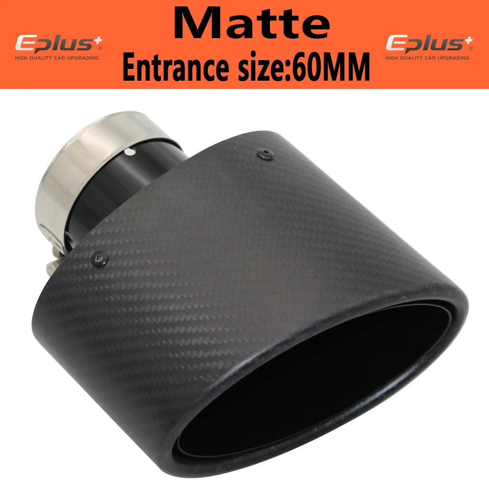 Universal Car Matte Carbon Fiber Muffler Tip Exhaust Pipe Nozzle Decoration Stainless Silver&Black Tilting Left Right Oval